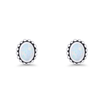 Oval Radiant Halo Stud Earring Lab Created White Opal 925 Sterling Silver Wholesale